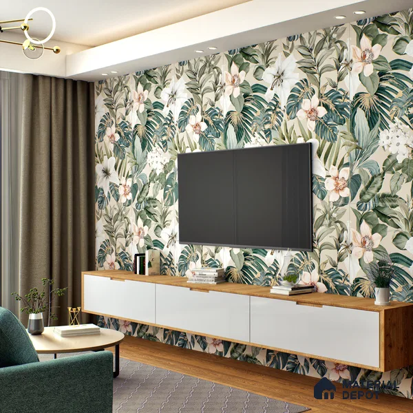 Tropical Wall Tile TL 06306 F Florelle Tropical Paradise 4 ft x 2 ft Vitrified Lustera Effect Feather Feel Matte Finish - 9 mm |  2 Random Design | Suitable for Bathroom, Accent/Feature Wall, Foyer