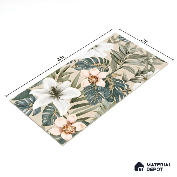 Tropical Wall Tile TL 06306 F Florelle Tropical Paradise 4 ft x 2 ft Vitrified Lustera Effect Feather Feel Matte Finish - 9 mm |  2 Random Design | Suitable for Bathroom, Accent/Feature Wall, Foyer