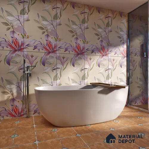 Floral Wall Tile TL 06306 Florelle Lily Grace 4 ft x 2 ft Vitrified Lustera Effect Feather Feel Matte Finish - 9 mm | Suitable for Bathroom, Accent/Feature Wall, Dining Area