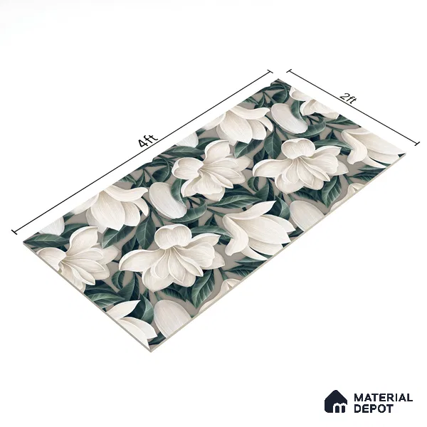 Floral Wall Tile TL 06306 H Florelle Bloom Magnolia 4 ft x 2 ft Vitrified Lustera Effect Feather Feel Matte Finish - 9 mm |  2 Random Design | Suitable for Bathroom, Accent/Feature Wall, Dining Area