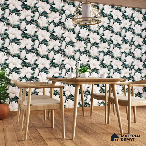 Floral Wall Tile TL 06306 H Florelle Bloom Magnolia 4 ft x 2 ft Vitrified Lustera Effect Feather Feel Matte Finish - 9 mm |  2 Random Design | Suitable for Bathroom, Accent/Feature Wall, Dining Area