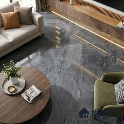 Budget Friendly Marble Bardiglio Wall & Floor Value For Money Tile TL 06307 B Slate Grey 4 ft x 2 ft Glossy Finish Vitrified Tile - 9 mm | Suitable For Living Room, Bedroom, Dining