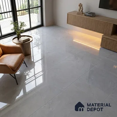 Budget Friendly Marble Tundra Grey Wall & Floor Value For Money Tile TL 06307 Light Grey 4 ft x 2 ft Glossy Finish Vitrified Tile - 9 mm | Suitable For Living Room, Bedroom, Dining