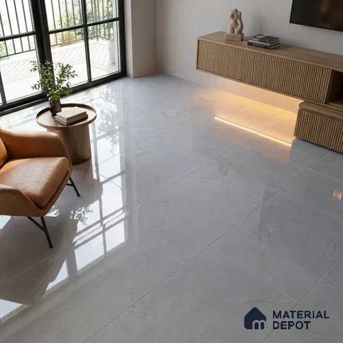 Budget Friendly Marble Tundra Grey Wall & Floor Value For Money Tile TL 06307 Light Grey 4 ft x 2 ft Glossy Finish Vitrified Tile - 9 mm | Suitable For Living Room, Bedroom, Dining