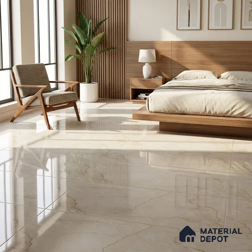 Budget Friendly Marble Wall & Floor Tile Value for Money TL 06308 Cream Glow 4 ft x 2 ft - Vitrified Glossy Finish -9 mm | Suitable for Living Room, Bedroom & Bathroom
