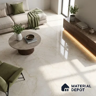 Budget Friendly Marble Crema Marfil Wall & Floor Value For Money Tile TL 06308 Mushroom Beige 4 ft x 2 ft Glossy Finish Vitrified Tile - 9 mm | Suitable For Living Room, Bedroom, Dining