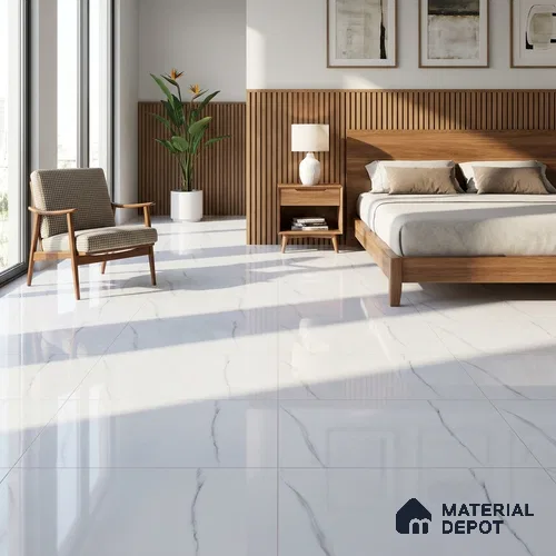 Budget Friendly Marble Wall & Floor Tile Value for Money TL 06309 White Stone Chic 4 ft x 2 ft - Vitrified Glossy Finish -9 mm | Suitable for Living Room, Bedroom & Bathroom