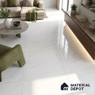 Budget Friendly Marble Carrara Wall & Floor Value For Money Tile TL 06309 Cool White 4 ft x 2 ft Glossy Finish Vitrified Tile - 9 mm | Suitable For Living Room, Bedroom, Dining