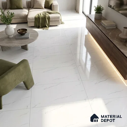 Budget Friendly Marble Carrara Wall & Floor Value For Money Tile TL 06309 Cool White 4 ft x 2 ft Glossy Finish Vitrified Tile - 9 mm | Suitable For Living Room, Bedroom, Dining