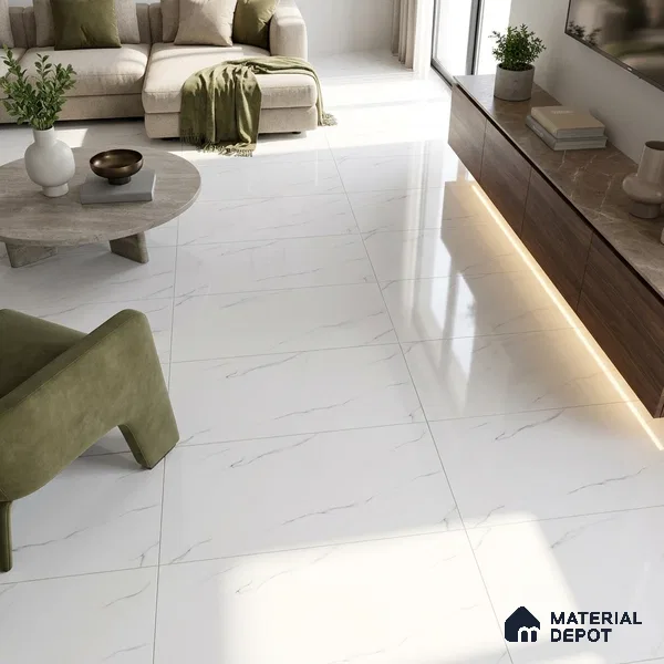 Budget Friendly Marble Carrara Wall & Floor Value For Money Tile TL 06309 Cool White 4 ft x 2 ft Glossy Finish Vitrified Tile - 9 mm | Suitable For Living Room, Bedroom, Dining