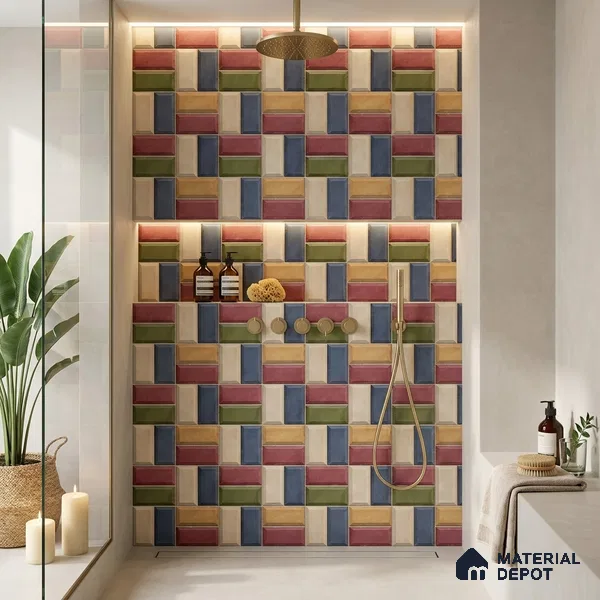 Faux Subway Wall Tile TL 06328 C  Angle Flow 12 inch x 12 inch Ceramic Matte Finish - 9.5 mm | Suitable for Accent / Feature Walls, Bathroom, Kitchen Wall & Backsplashes | Please Expect a Slight Variation of Pattern