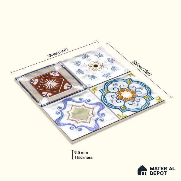 Moroccan Wall & Floor Tile TL 06335 B Mesh 12 inch x 12 inch Ceramic Matte Finish - 9.5 mm | Suitable for Accent/Feature Walls, Bathroom, Kitchen, Dining Area | Please Expect a Slight Variation of Pattern