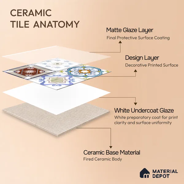 Moroccan Wall & Floor Tile TL 06335 B Mesh 12 inch x 12 inch Ceramic Matte Finish - 9.5 mm | Suitable for Accent/Feature Walls, Bathroom, Kitchen, Dining Area | Please Expect a Slight Variation of Pattern