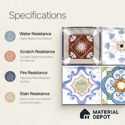 Moroccan Wall & Floor Tile TL 06335 B Mesh 12 inch x 12 inch Ceramic Matte Finish - 9.5 mm | Suitable for Accent/Feature Walls, Bathroom, Kitchen, Dining Area | Please Expect a Slight Variation of Pattern
