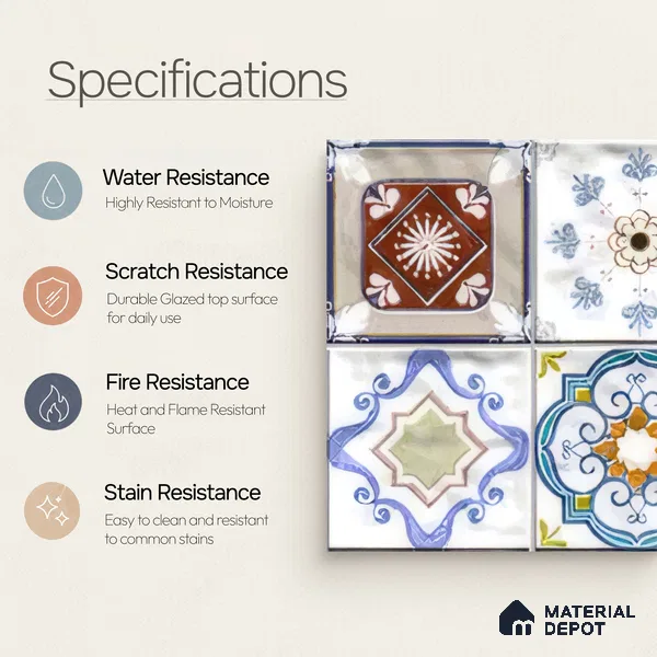 Moroccan Wall & Floor Tile TL 06335 B Mesh 12 inch x 12 inch Ceramic Matte Finish - 9.5 mm | Suitable for Accent/Feature Walls, Bathroom, Kitchen, Dining Area | Please Expect a Slight Variation of Pattern