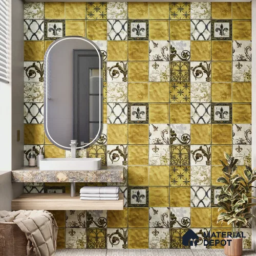 Moroccan Wall Tile TL 06335 Linea 12 inch x 12 inch Ceramic Matte Finish - 9.5 mm | Suitable for Accent/Feature Walls, Bathroom, Kitchen, Dining Area | Please Expect a Slight Variation of Pattern