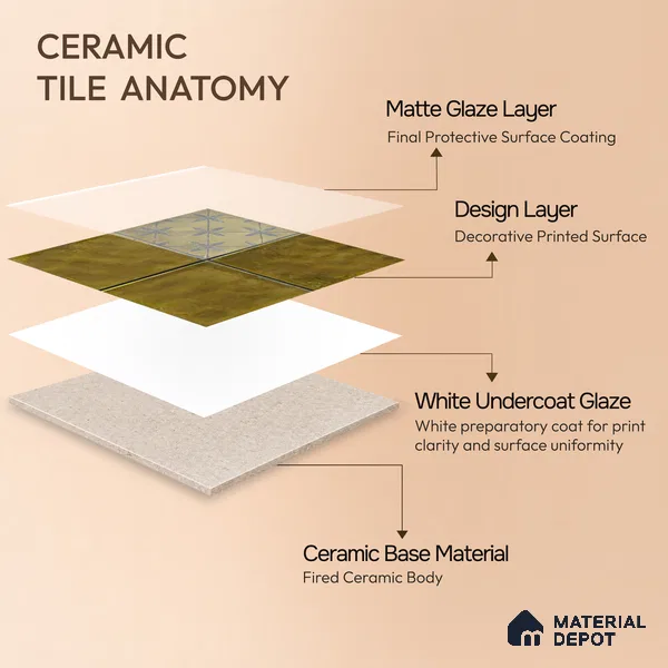 Moroccan Wall Tile TL 06335 Linea 12 inch x 12 inch Ceramic Matte Finish - 9.5 mm | Suitable for Accent/Feature Walls, Bathroom, Kitchen, Dining Area | Please Expect a Slight Variation of Pattern