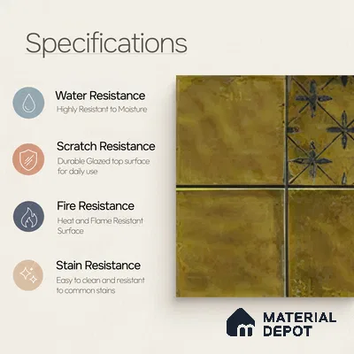 Moroccan Wall Tile TL 06335 Linea 12 inch x 12 inch Ceramic Matte Finish - 9.5 mm | Suitable for Accent/Feature Walls, Bathroom, Kitchen, Dining Area | Please Expect a Slight Variation of Pattern