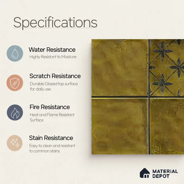 Moroccan Wall Tile TL 06335 Linea 12 inch x 12 inch Ceramic Matte Finish - 9.5 mm | Suitable for Accent/Feature Walls, Bathroom, Kitchen, Dining Area | Please Expect a Slight Variation of Pattern