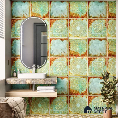 Moroccan Wall Tile TL 06339 C Artiflow 12 inch x 12 inch Ceramic Matte Finish - 9.5 mm | Suitable for Accent/Feature Walls, Bathroom, Kitchen, Dining Area | Please Expect a Slight Variation of Pattern
