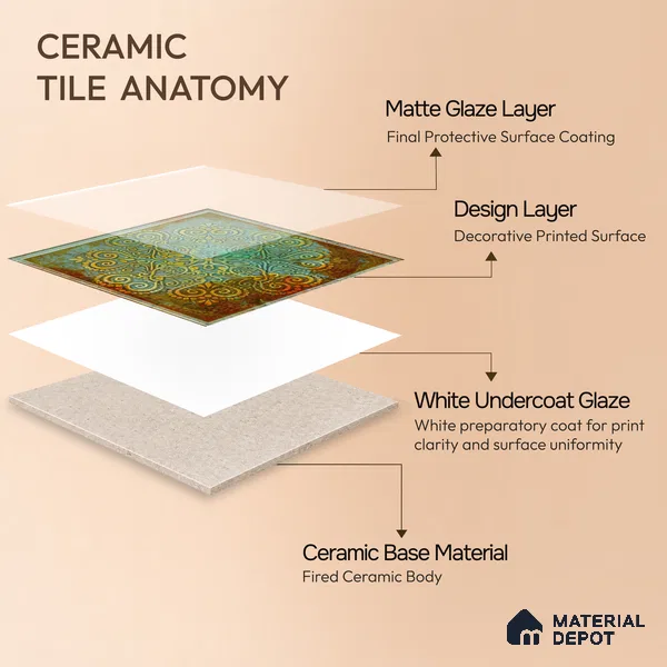 Moroccan Wall Tile TL 06339 C Artiflow 12 inch x 12 inch Ceramic Matte Finish - 9.5 mm | Suitable for Accent/Feature Walls, Bathroom, Kitchen, Dining Area | Please Expect a Slight Variation of Pattern