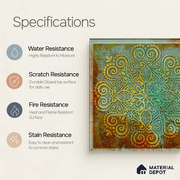 Moroccan Wall Tile TL 06339 C Artiflow 12 inch x 12 inch Ceramic Matte Finish - 9.5 mm | Suitable for Accent/Feature Walls, Bathroom, Kitchen, Dining Area | Please Expect a Slight Variation of Pattern