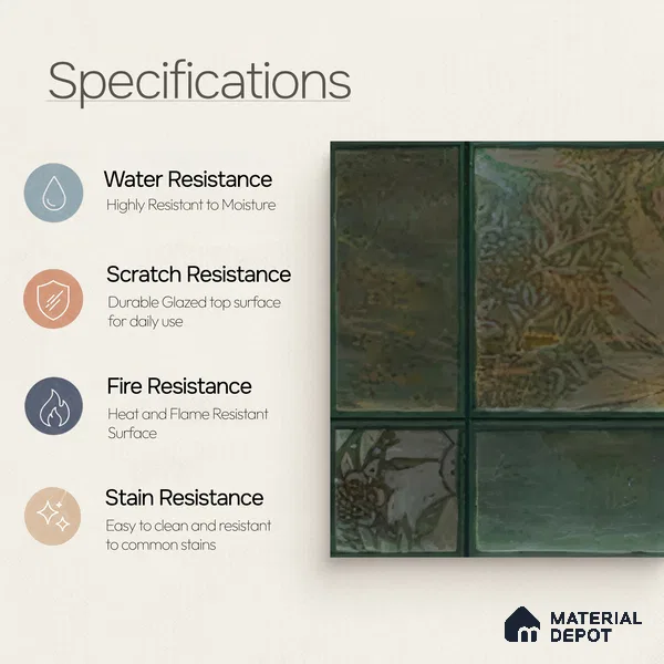 Moroccan Wall Tile TL 06340 B Patternix 12 inch x 12 inch Ceramic Matte Finish - 9.5 mm | Suitable for Accent/Feature Walls, Bathroom, Kitchen, Dining Area | Please Expect a Slight Variation of Pattern