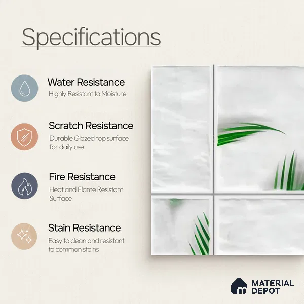 Moroccan Wall Tile TL 06341 Filigra 12 inch x 12 inch Ceramic Matte Finish - 9.5 mm | Suitable for Bathroom, Kitchen, Balcony | Please Expect a Slight Variation of Pattern