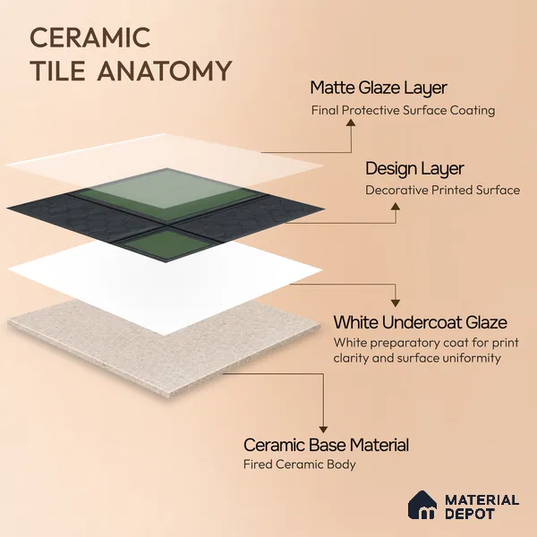 Moroccan Wall Tile TL 06343 Desigra 12 inch x 12 inch Ceramic Matte Finish - 9.5 mm | Suitable for Bathroom, Kitchen, Balcony | Please Expect a Slight Variation of Pattern