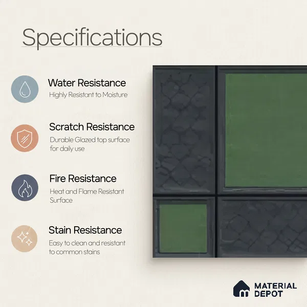 Moroccan Wall Tile TL 06343 Desigra 12 inch x 12 inch Ceramic Matte Finish - 9.5 mm | Suitable for Bathroom, Kitchen, Balcony | Please Expect a Slight Variation of Pattern