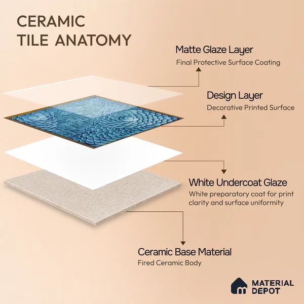 Moroccan Wall Tile TL 06344 B Blossora 12 inch x 12 inch Ceramic Matte Finish - 9.5 mm | Suitable for Accent/Feature Walls, Dining Area, Kitchen | Please Expect a Slight Variation of Pattern