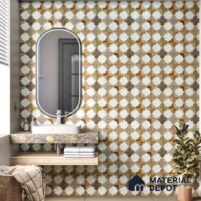 Moroccan Wall & Floor Tile TL 06352 B Shimmerix 12 inch x 12 inch Ceramic Matte Finish - 9.5 mm | Suitable for Bathroom, Kitchen, Basin Area | Please Expect a Slight Variation of Pattern