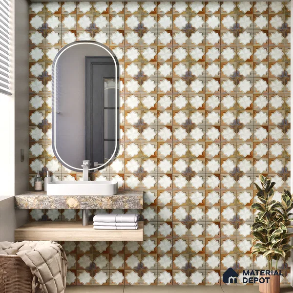 Moroccan Wall & Floor Tile TL 06352 B Shimmerix 12 inch x 12 inch Ceramic Matte Finish - 9.5 mm | Suitable for Bathroom, Kitchen, Basin Area | Please Expect a Slight Variation of Pattern