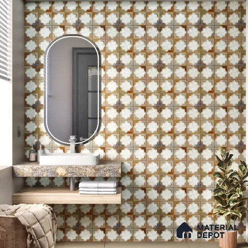 Moroccan Wall & Floor Tile TL 06352 B Shimmerix 12 inch x 12 inch Ceramic Matte Finish - 9.5 mm | Suitable for Bathroom, Kitchen, Basin Area | Please Expect a Slight Variation of Pattern