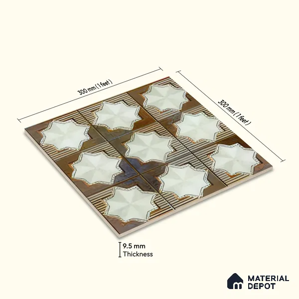 Moroccan Wall & Floor Tile TL 06352 B Shimmerix 12 inch x 12 inch Ceramic Matte Finish - 9.5 mm | Suitable for Bathroom, Kitchen, Basin Area | Please Expect a Slight Variation of Pattern