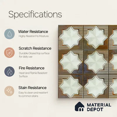 Moroccan Wall & Floor Tile TL 06352 B Shimmerix 12 inch x 12 inch Ceramic Matte Finish - 9.5 mm | Suitable for Bathroom, Kitchen, Basin Area | Please Expect a Slight Variation of Pattern