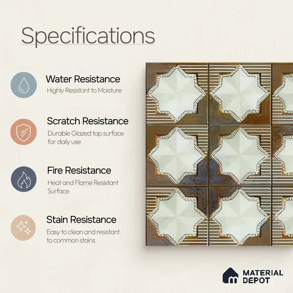 Moroccan Wall & Floor Tile TL 06352 B Shimmerix 12 inch x 12 inch Ceramic Matte Finish - 9.5 mm | Suitable for Bathroom, Kitchen, Basin Area | Please Expect a Slight Variation of Pattern