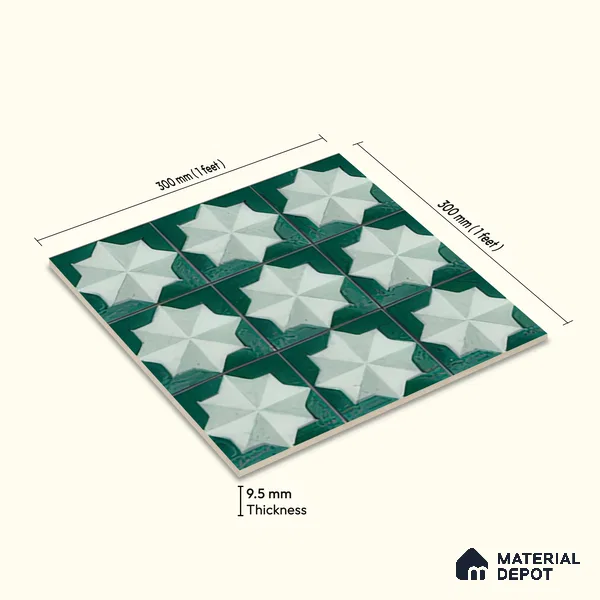 Moroccan Wall & Floor Tile TL 06352 Crystalova 12 inch x 12 inch Ceramic Matte Finish - 9.5 mm | Suitable for Bathroom, Kitchen, Basin Area | Please Expect a Slight Variation of Pattern