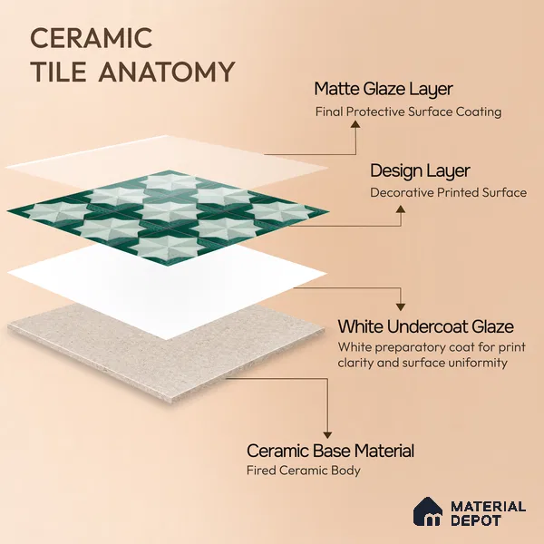 Moroccan Wall & Floor Tile TL 06352 Crystalova 12 inch x 12 inch Ceramic Matte Finish - 9.5 mm | Suitable for Bathroom, Kitchen, Basin Area | Please Expect a Slight Variation of Pattern