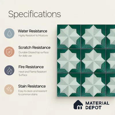 Moroccan Wall & Floor Tile TL 06352 Crystalova 12 inch x 12 inch Ceramic Matte Finish - 9.5 mm | Suitable for Bathroom, Kitchen, Basin Area | Please Expect a Slight Variation of Pattern