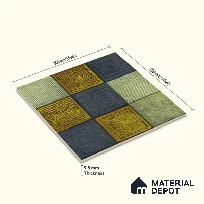 Moroccan Wall Tile TL 06353 B Tradiflow 12 inch x 12 inch Ceramic Matte Finish - 9.5 mm | Suitable for Bathroom, Kitchen, Basin Area | Please Expect a Slight Variation of Pattern