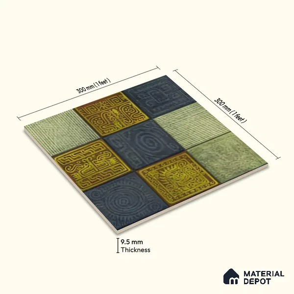 Moroccan Wall Tile TL 06353 B Tradiflow 12 inch x 12 inch Ceramic Matte Finish - 9.5 mm | Suitable for Bathroom, Kitchen, Basin Area | Please Expect a Slight Variation of Pattern