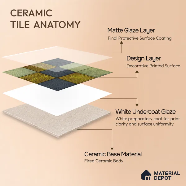 Moroccan Wall Tile TL 06353 B Tradiflow 12 inch x 12 inch Ceramic Matte Finish - 9.5 mm | Suitable for Bathroom, Kitchen, Basin Area | Please Expect a Slight Variation of Pattern