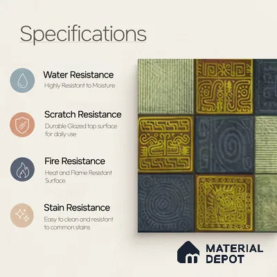 Moroccan Wall Tile TL 06353 B Tradiflow 12 inch x 12 inch Ceramic Matte Finish - 9.5 mm | Suitable for Bathroom, Kitchen, Basin Area | Please Expect a Slight Variation of Pattern