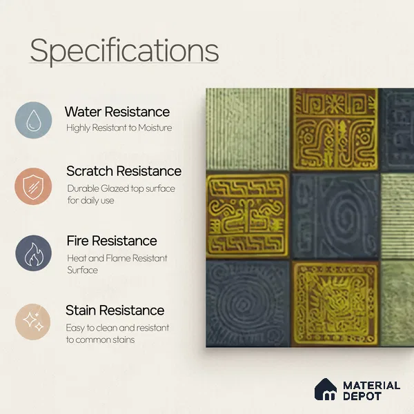 Moroccan Wall Tile TL 06353 B Tradiflow 12 inch x 12 inch Ceramic Matte Finish - 9.5 mm | Suitable for Bathroom, Kitchen, Basin Area | Please Expect a Slight Variation of Pattern
