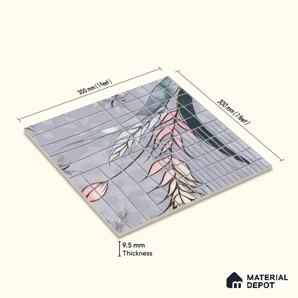 Moroccan Wall Tile TL 06354 Craftora 12 inch x 12 inch Ceramic Matte Finish - 9.5 mm | Suitable for Bathroom, Kitchen, Dining Area | Please Expect a Slight Variation of Pattern