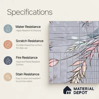Moroccan Wall Tile TL 06354 Craftora 12 inch x 12 inch Ceramic Matte Finish - 9.5 mm | Suitable for Bathroom, Kitchen, Dining Area | Please Expect a Slight Variation of Pattern