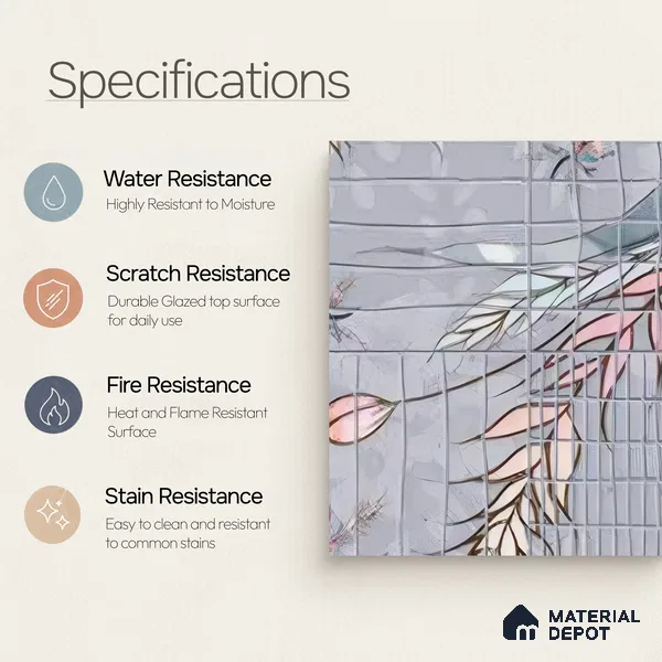 Moroccan Wall Tile TL 06354 Craftora 12 inch x 12 inch Ceramic Matte Finish - 9.5 mm | Suitable for Bathroom, Kitchen, Dining Area | Please Expect a Slight Variation of Pattern