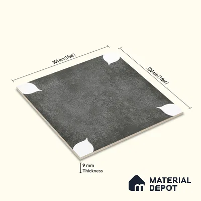 Moroccan Wall & Floor Tile TL 06356 B Petal Grey 300x300 mm Matte Finish Ceramic Tile - 7.5 mm | Please Expect a Slight Variation of Pattern