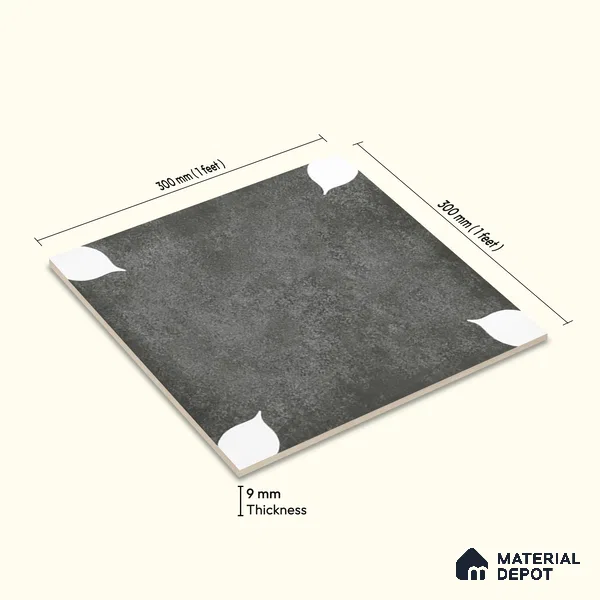 Moroccan Wall & Floor Tile TL 06356 B Petal Grey 300x300 mm Matte Finish Ceramic Tile - 7.5 mm | Please Expect a Slight Variation of Pattern